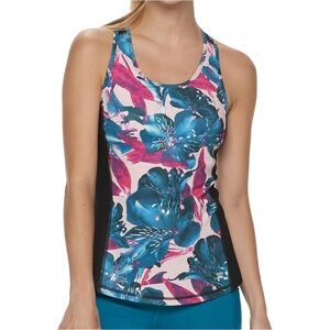 FILA SPORT Tru-Dry Floral Active Tank Size XS Built-In-Bra Mesh Panels Racerback